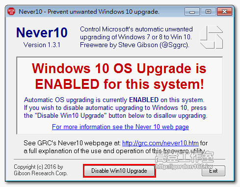 Never 10 讓你遠離被強制升級到 Windows 10 的惡夢